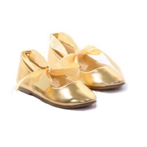 Ballerina Ribbon Tie Rubber Shoes Cinderella Flats Toddler Party gold