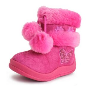 Kali Footwear Girls Zello Butterfly Glitter Pom Pom Boots pink